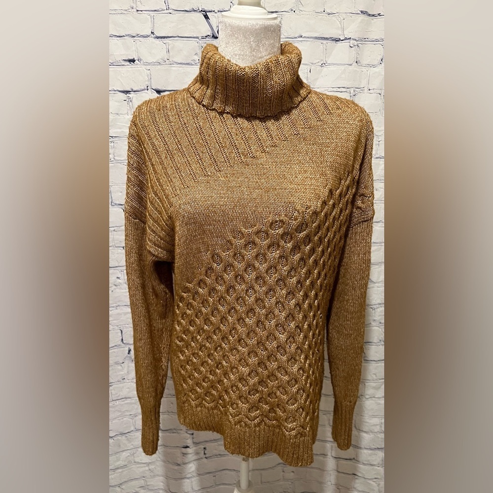 Nine West Soft Cowl Neck Sweater Brown Textured Details Size Medium